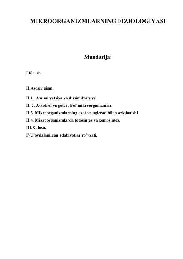 MIKROORGANIZMLARNING FIZIOLOGIYASI