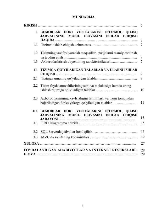 Bemorlar dori vositalarini iste’mol qilish jadvalining mobil ilovasini ishlab chiqish
