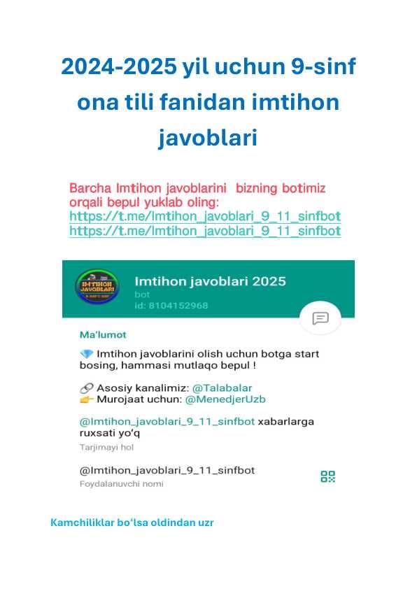 9-sinf ona tili imtihon javoblari