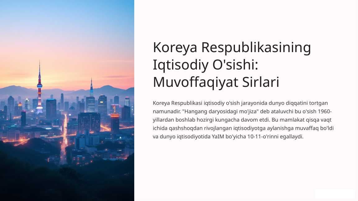 Koreya Respublikasining Iqtisodiy O'sishi: Muvoffaqiyat Sirlari