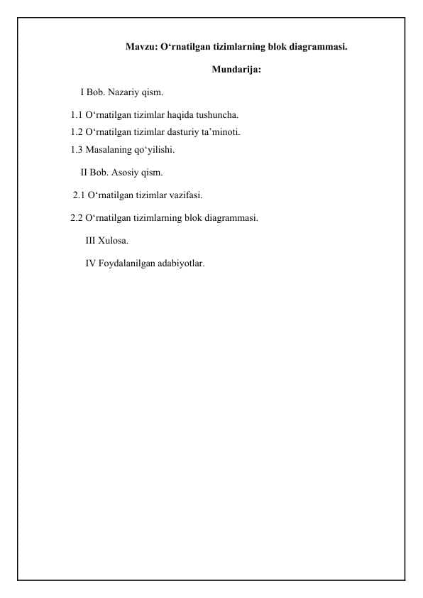 O‘rnatilgan tizimlarning blok diagrammasi