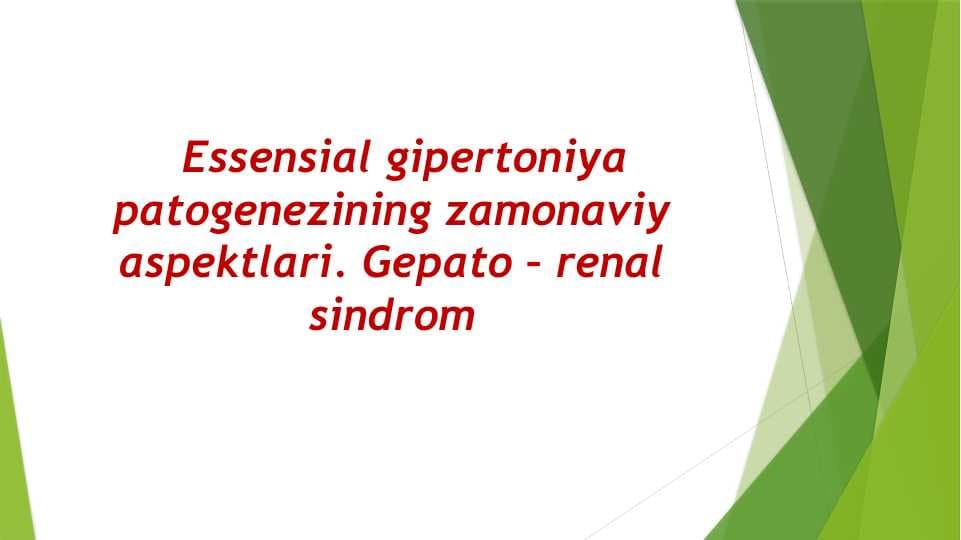 Essensial gipertoniya patogenezining zamonaviy aspektlari. Gepato – renal sindrom