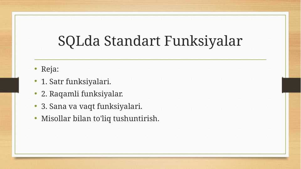 SQLda Standart Funksiyalar