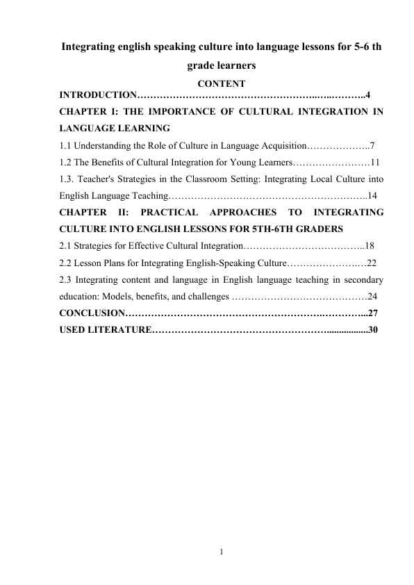 Integrating english speaking culture into language lessons for 5-6 th grade learners