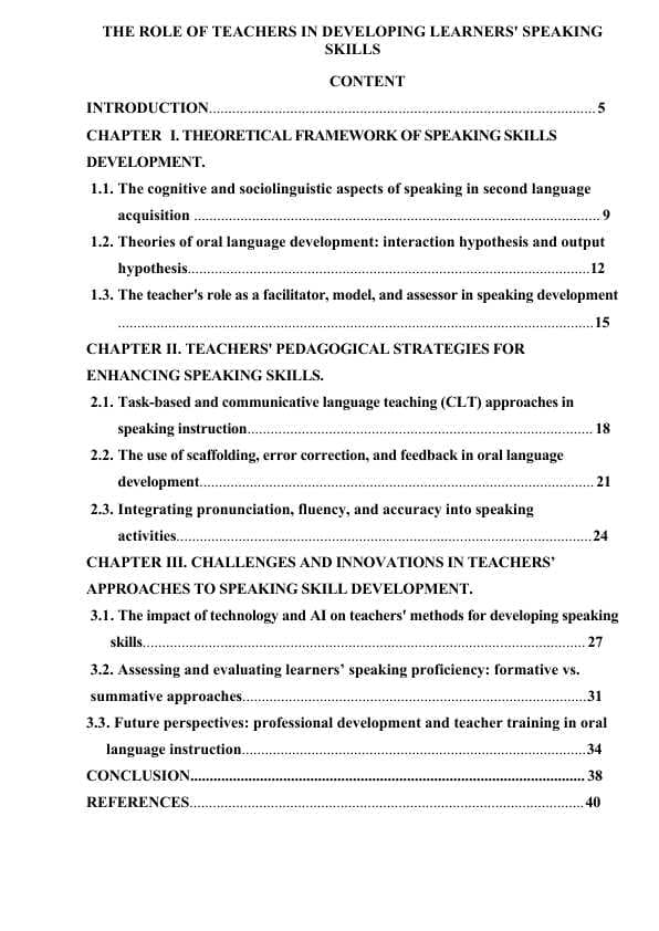 THE ROLE OF TEACHERS IN DEVELOPING LEARNERS' SPEAKING SKILLS
