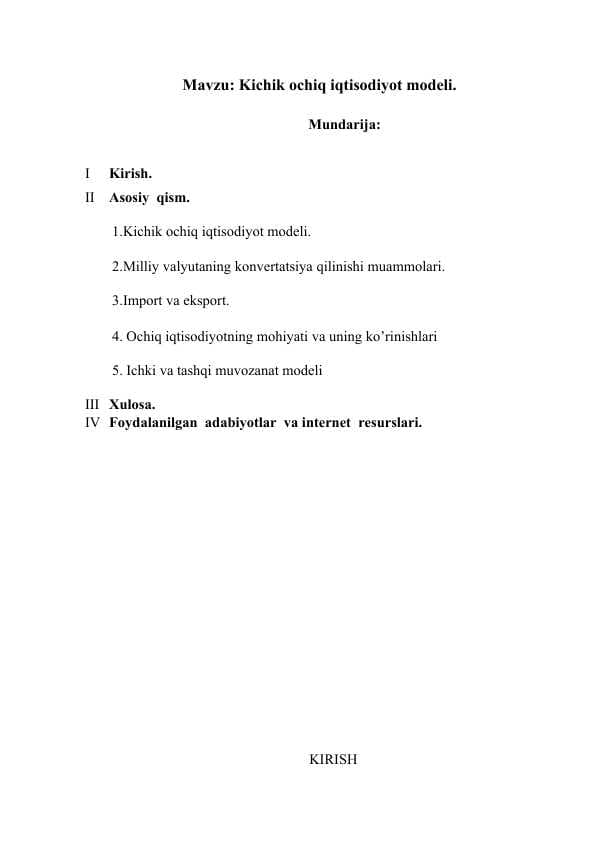Kichik ochiq iqtisodiyot modeli