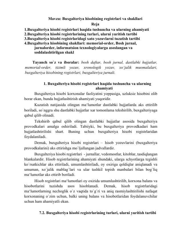 Buxgalteriya hisobining registrlari va shakllari