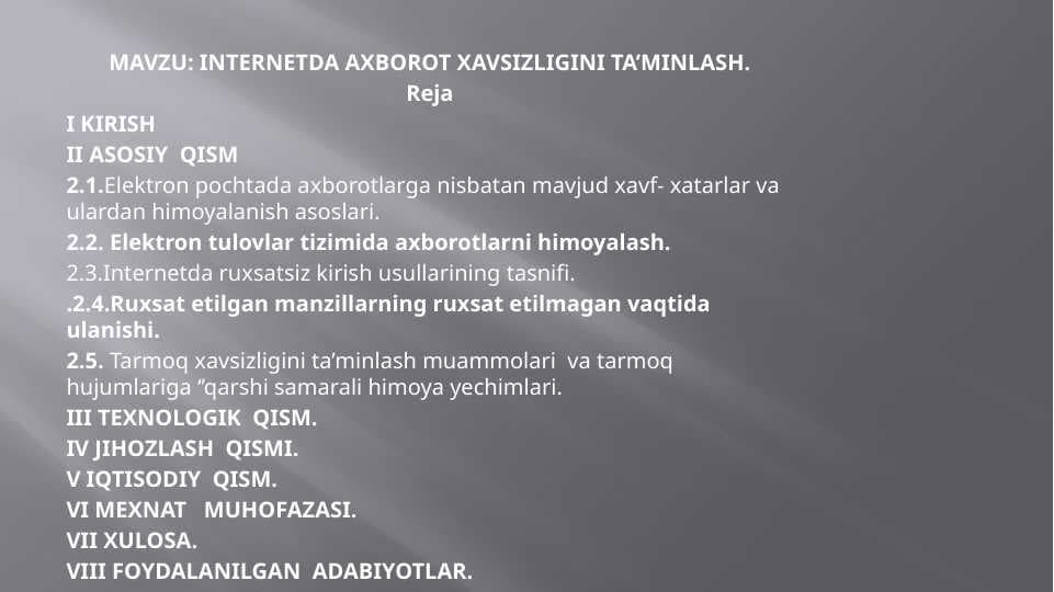 INTERNETDA AXBOROT XAVSIZLIGINI TA’MINLASH