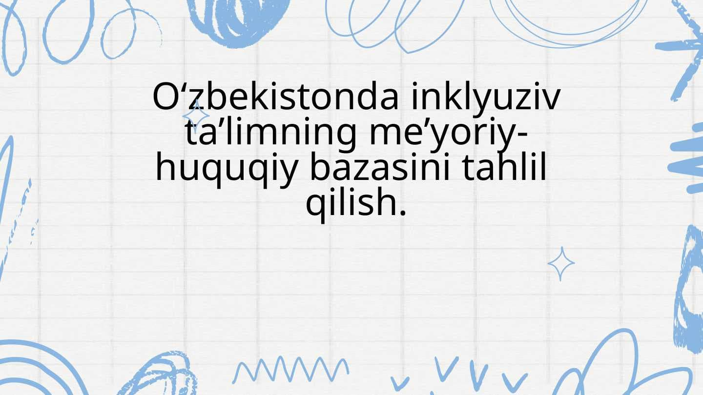 O‘zbekistonda inklyuziv ta’limning me’yoriy-huquqiy bazasini tahlil  qilish