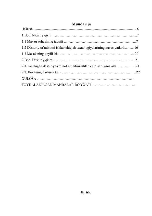 “Dekanat”internet ilovasini ishlab chiqish