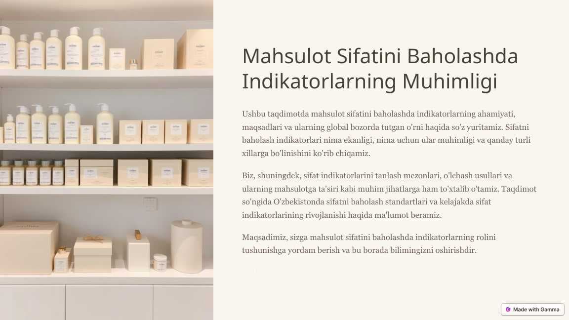 Mahsulot Sifatini Baholashda Indikatorlarning Muhimligi