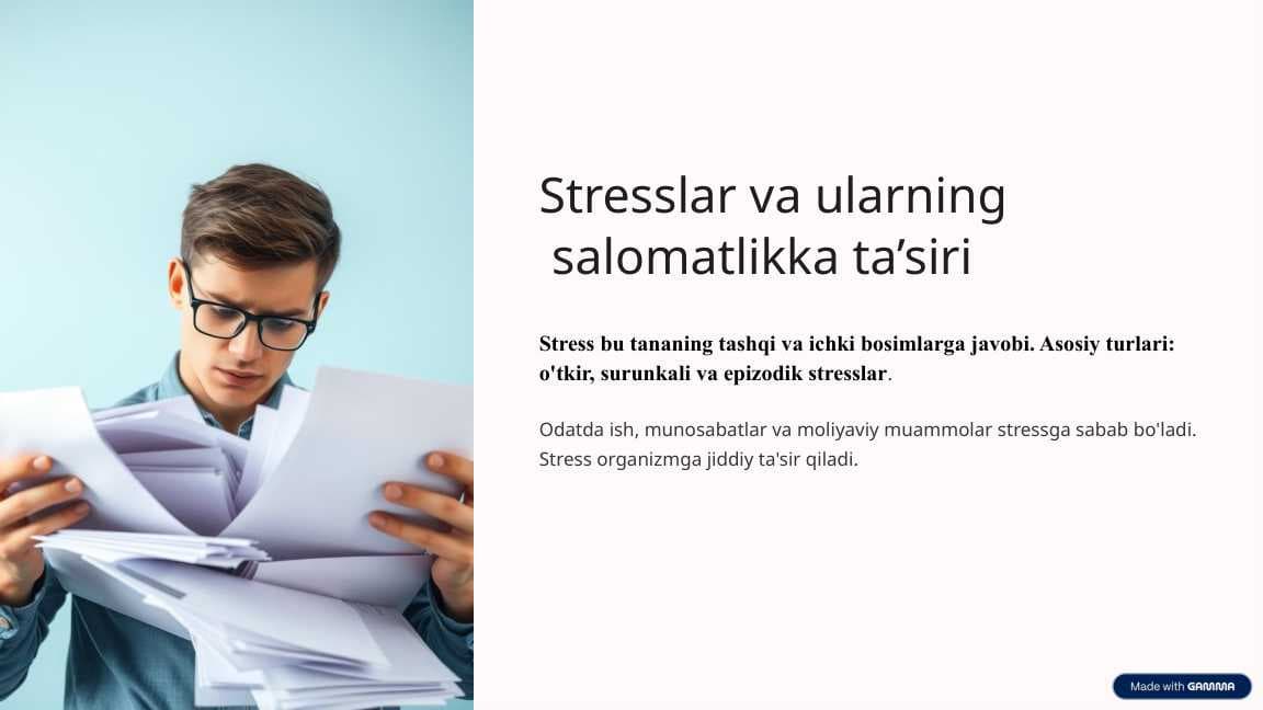 Stresslar va ularning salomatlikka ta’siri