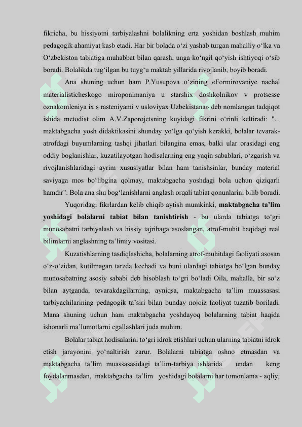 Maktabgacha yoshdagi bolalarni tabiat bilan tanishtirish metod va vositalari