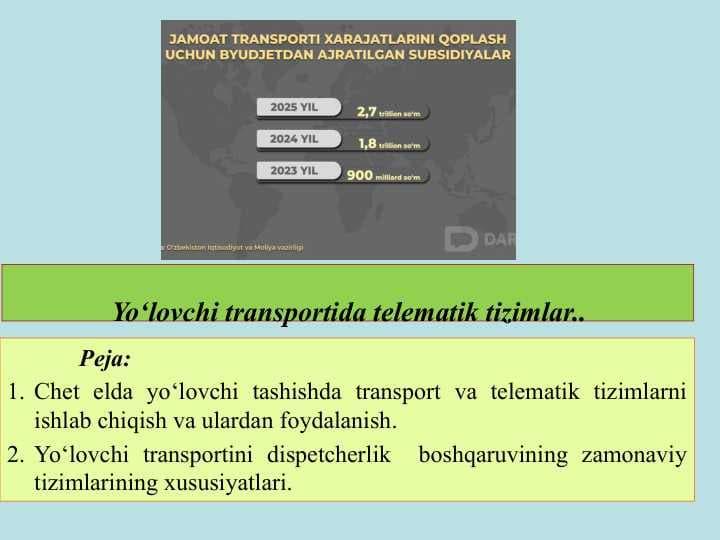 Yo‘lovchi transportida telematik tizimlar
