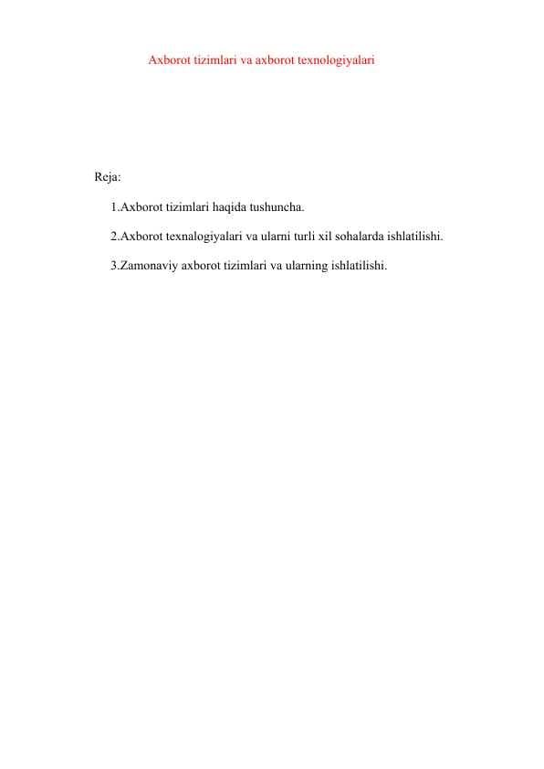 Axborot tizimlari va axborot texnologiyalari