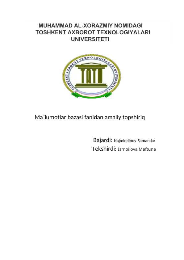 Maʼlumotlar bazasi SQL operatorlarining ishlatilishi