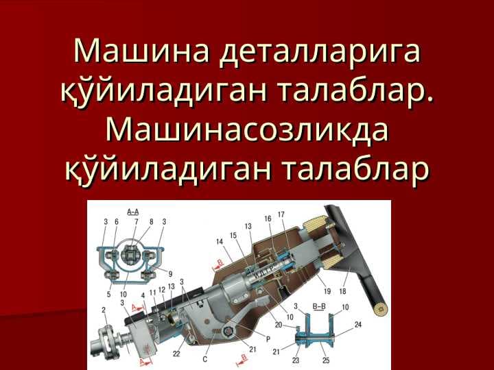 Машина деталларига қўйиладиган талаблар. Машинасозликда қўйиладиган талаблар