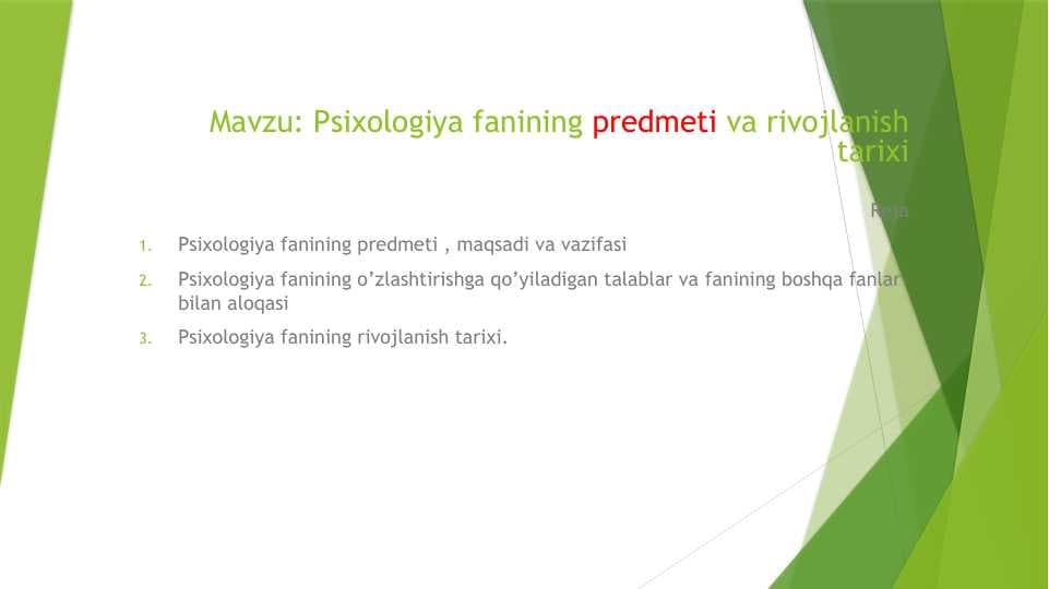 Psixologiya fanining predmeti va rivojlanish tarixi