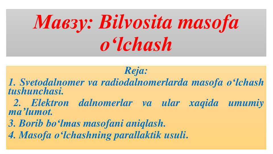 Bilvosita masofa o‘lchash
