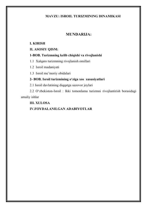 ISROIL TURIZMINING DINAMIKASI