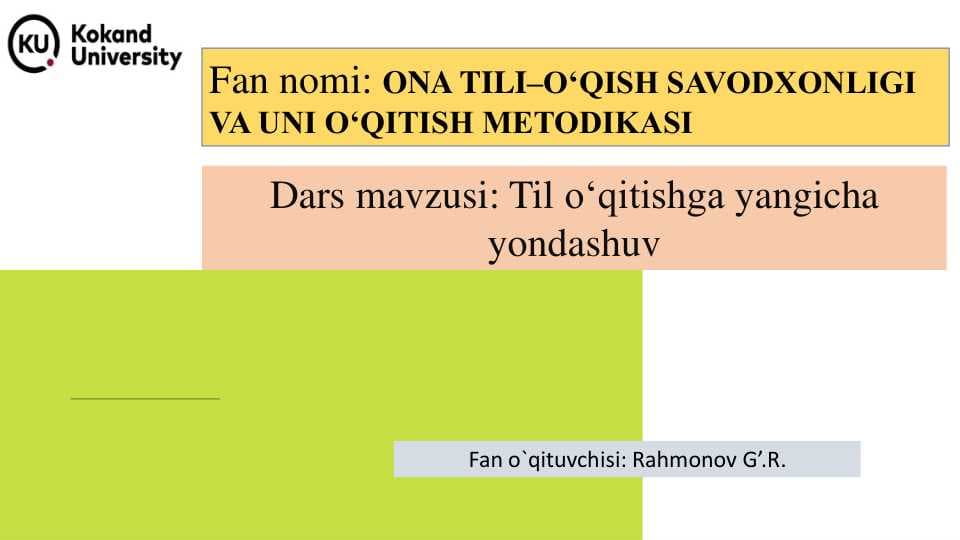 Til o‘qitishga yangicha yondashuv