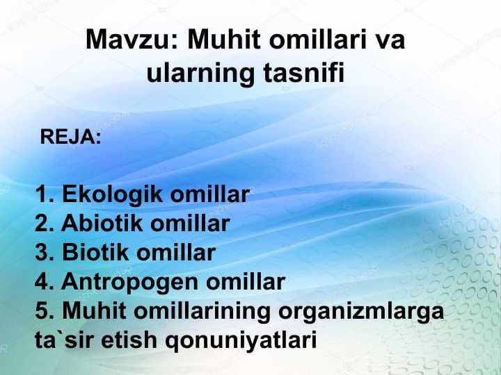 Muhit omillari va ularning tasnifi
