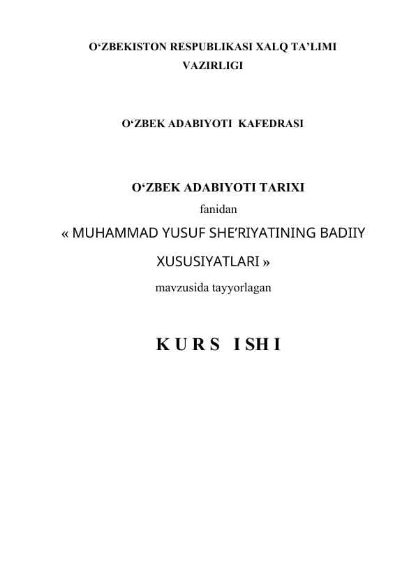 Muhammad Yusuf she'riyatining badiiy xususiyatlari