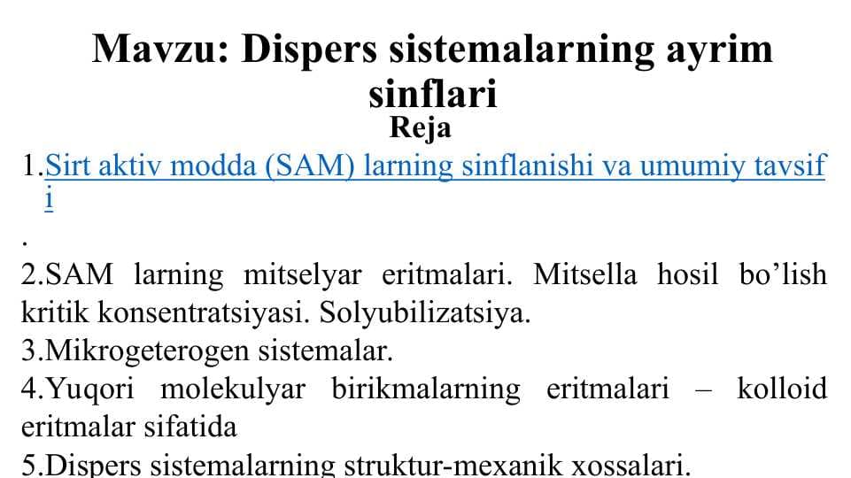 Dispers sistemalarning ayrim sinflari
