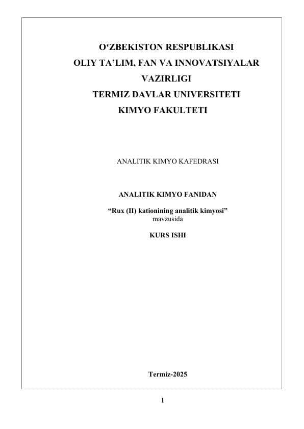 Rux (II) kationining analitik kimyosi