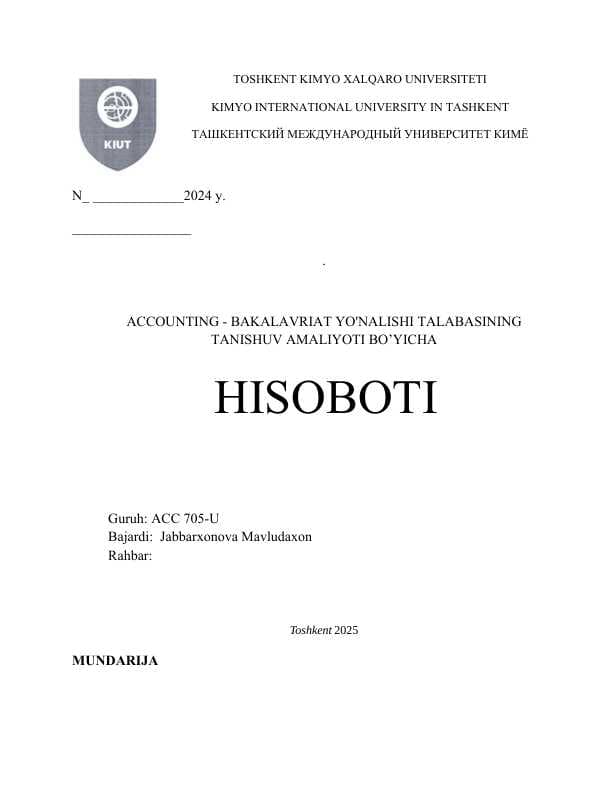 Qurilish va umumiy xizmat ko‘rsatish.	"AKKURGʻON LEADERS GROUP" MChJ. AMALIYOT HISOBOTI