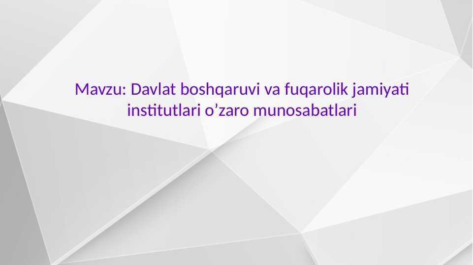 Davlat boshqaruvi va fuqarolik jamiyati institutlari o'zaro munosabatlari
