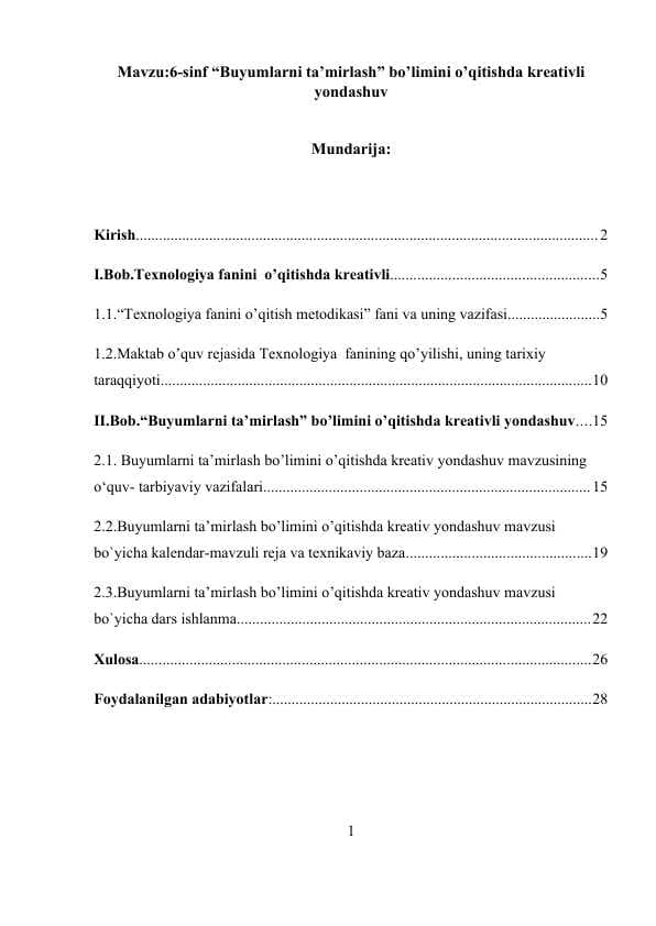 6-sinf “Buyumlarni ta’mirlash” bo’limini o’qitishda kreativli yondashuv