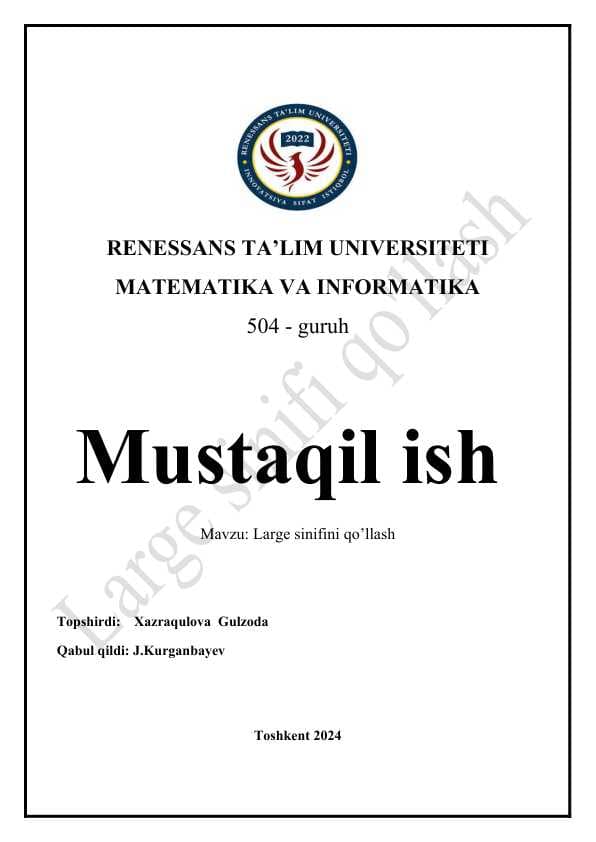 RENESSANS TA’LIM UNIVERSITETI MATEMATIKA VA INFORMATIKA