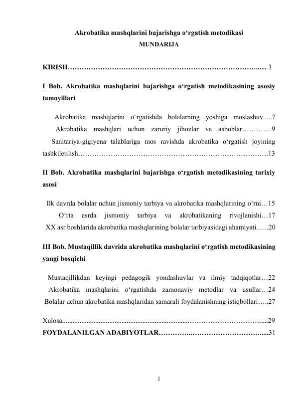 Akrobatika mashqlarini bajarishga o‘rgatish metodikasi