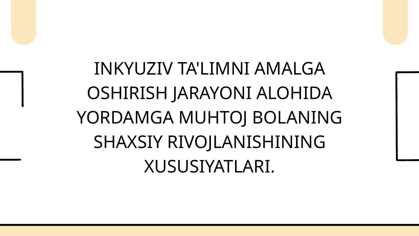 INKYUZIV TA'LIMNI AMALGA OSHIRISH JARAYONI ALOHIDA YORDAMGA MUHTOJ BOLANING SHAXSIY RIVOJLANISHINING XUSUSIYATLARI.