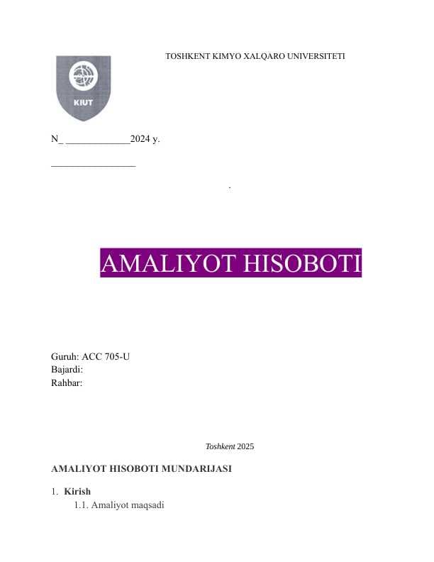Ulgurji savdo. AMALIYOT HISOBOTI
