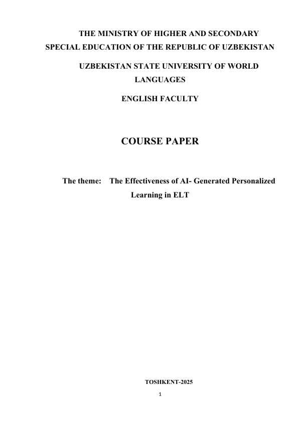 The Effectiveness of AI- Generated Personalized Learning in ELT