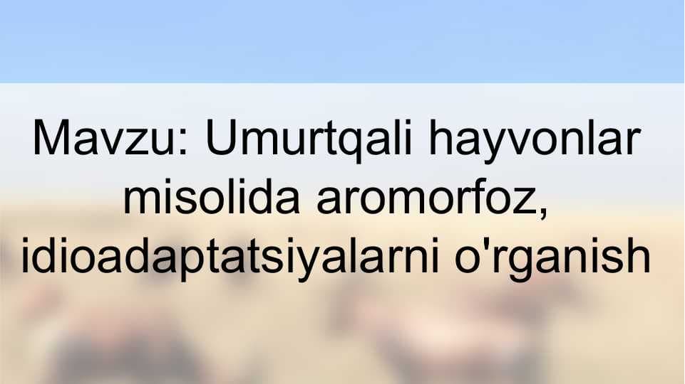 Umurtqali hayvonlar misolida aromorfoz, idioadaptatsiyalarni o'rganish