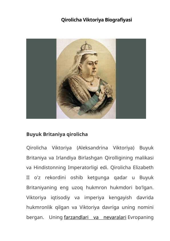 Qirolicha Viktoriya Biografiyasi