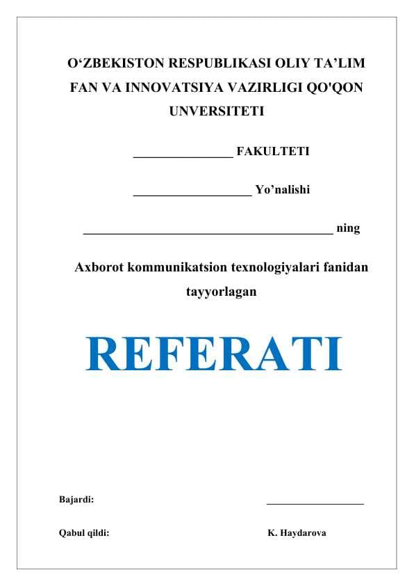 Elektron jadvallardan foydalanish texnalogiyalari Referat
