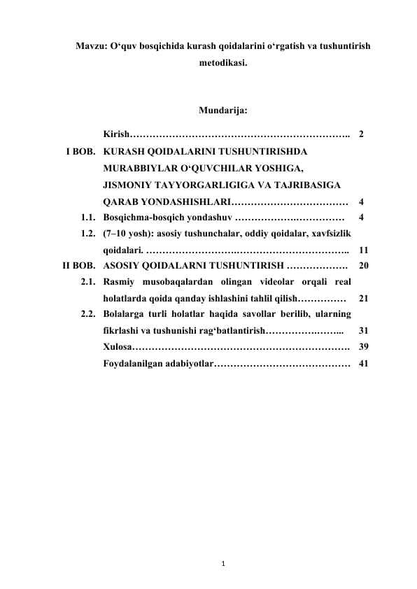 O‘quv bosqichida kurash qoidalarini o‘rgatish va tushuntirish metodikasi