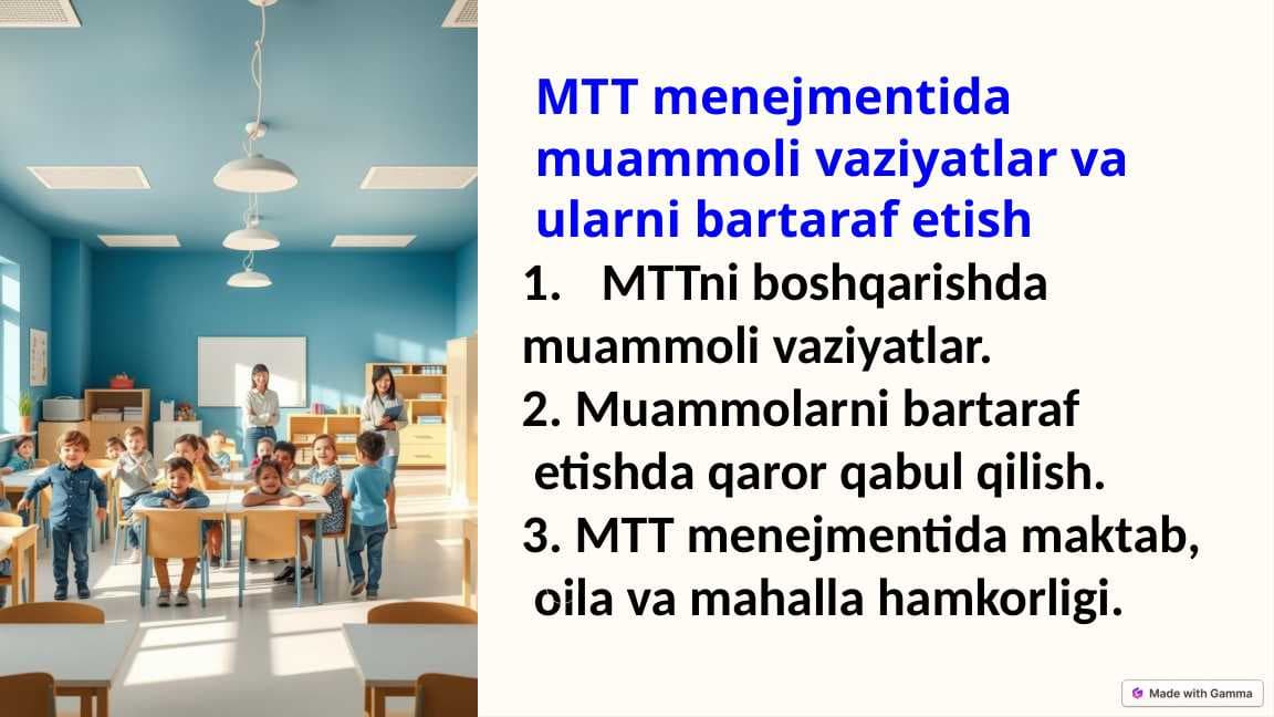 Maktabgacha ta'lim tashkilotlari menejmentida muammoli vaziyatlar va ularni bartaraf etish