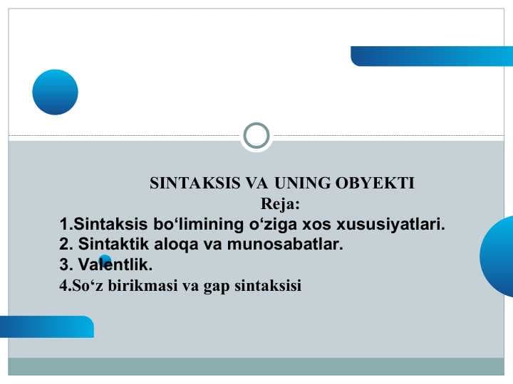 SINTAKSIS VA UNING OBYEKTI