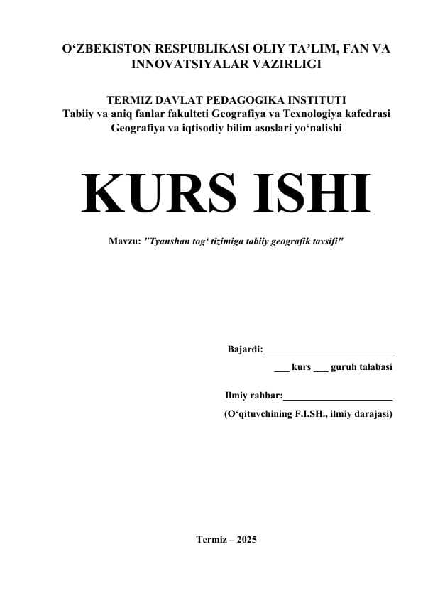 Tyanshan tog‘ tizimiga tabiiy geografik tavsifi
