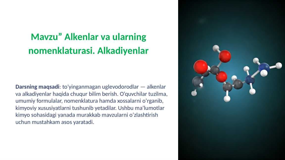 Alkenlar va ularning nomenklaturasi. Alkadiyenlar