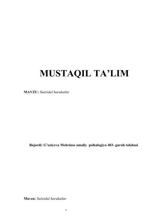 Suitsidal harakatlar mustaqil ish