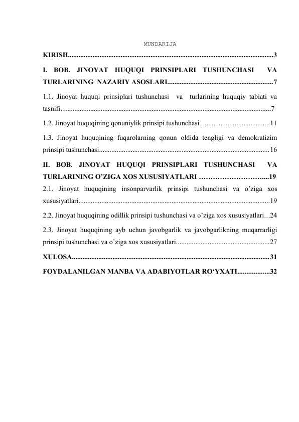 JINOYAT HUQUQI PRINSIPLARI TUSHUNCHASI  VA  TURLARI kurs ishi