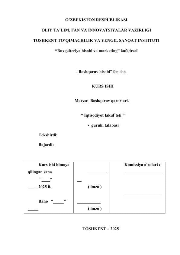 Boshqaruv qarorlari.