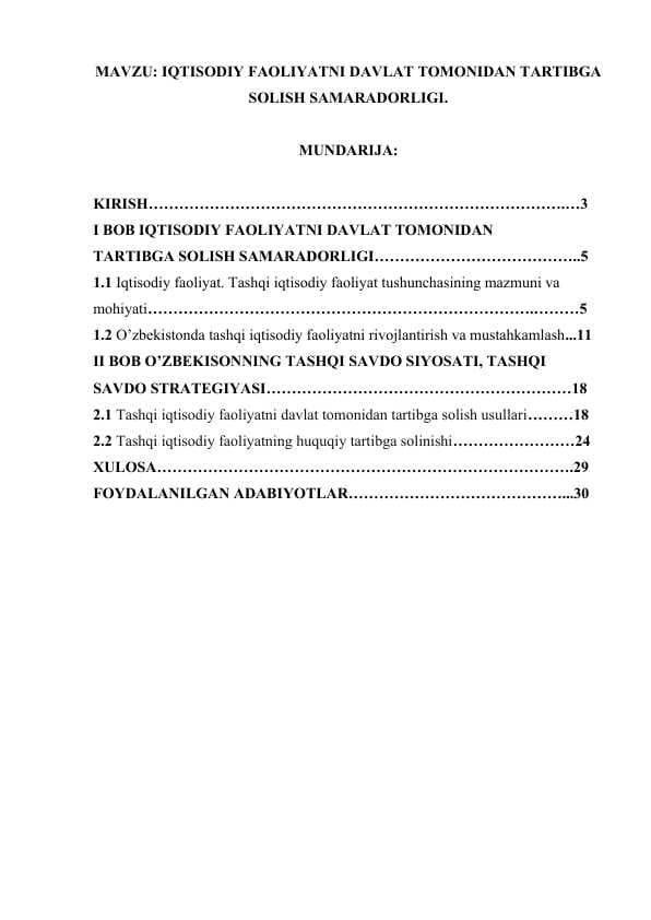 13. IQTISODIY FAOLIYATNI DAVLAT TOMONIDAN TARTIBGA SOLISH SAMARADORLIGI..docx