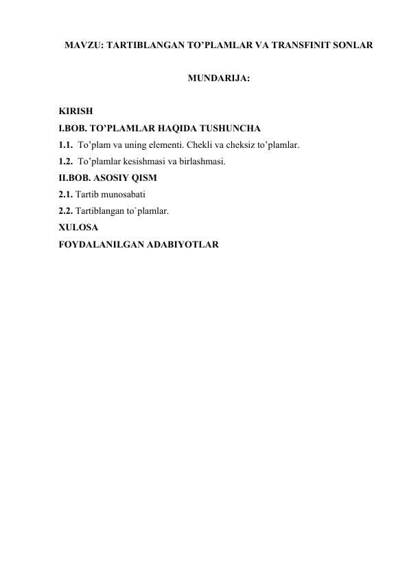 TARTIBLANGAN TO’PLAMLAR VA TRANSFINIT SONLAR.docx